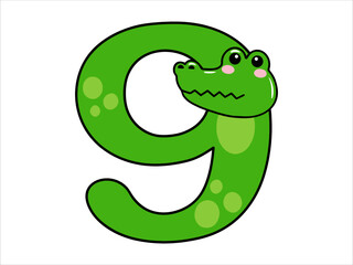 Crocodile Alphabet Number 9 Illustration