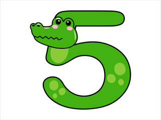 Crocodile Alphabet Number 5 Illustration