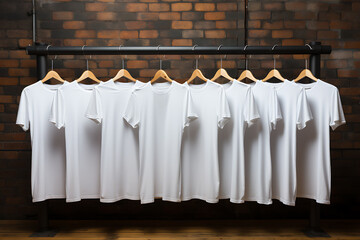 Mockup of a Tshirt hanging on a hanger in a store