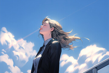 空を見上げる女性