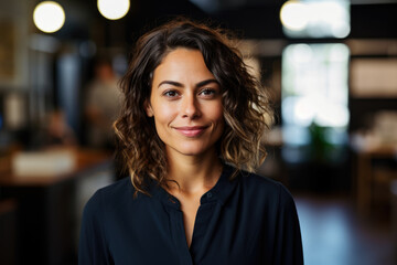 Obraz premium Empowered and Creative Businesswoman with Unconventional Style, Pierced Nose, and Confident Body Language, Looking at Viewer with a Smile