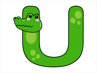 Crocodile Alphabet Letter U Illustration