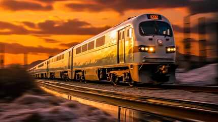 Naklejka premium High speed train in motion blur. Train on the railway