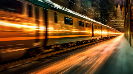 Fototapeta na wymiar High speed train in motion blur. Train on the railway
