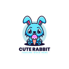 Obraz na płótnie Canvas Vector Logo Illustration Cute Rabbit Mascot Cartoon Style.
