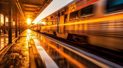 Fototapeta na wymiar High speed train in motion blur. Train on the railway