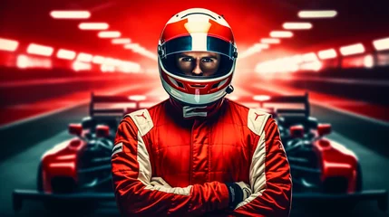  Close up of racing driver against race track with red lights © Mr. Muzammil