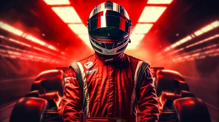 Foto op Aluminium Close up of racing driver against race track with red lights © Mr. Muzammil