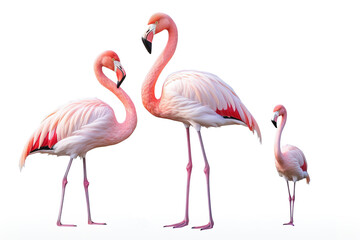 Image of family group of flamingo on white background. Bird. Wildlife Animals. Illustration, Generative AI.