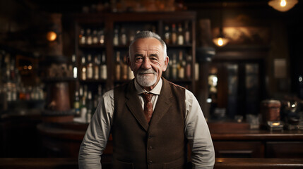 Obraz premium portrait of elderly man in a bar - generative ai