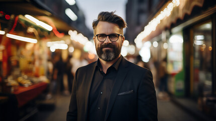 Obraz premium Portrait of Successful Middle Aged Businessman - Generative Ai 