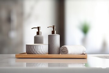 Obraz na płótnie Canvas Shelves in bathroom for product. Hygiene essentials for refreshing bath