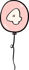 Cute birthday balloon number 4 , numbers in round balloon doodle outline, Kids' Celebration.