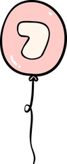 Cute birthday balloon number 7 , numbers in round balloon doodle outline, Kids' Celebration.
