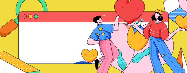 Fototapeta premium Happy Valentine's Day flat character vector concept operation hand drawn illustration 