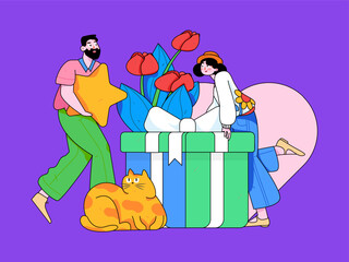 Happy Valentine's Day flat character vector concept operation hand drawn illustration
