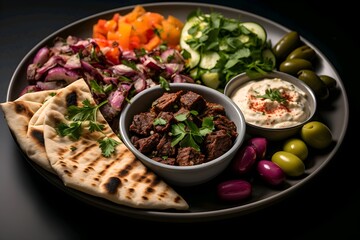 Traditional mexican beef kebab served with pita bread