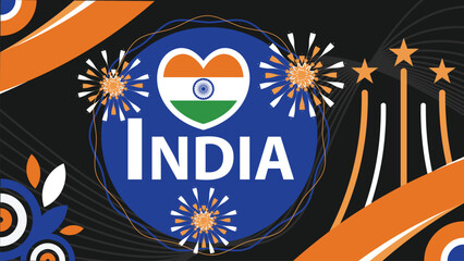 India national day vector geometric banner design with Indian flag theme colors, shapes, fireworks and typography. Switzerland celebration background.