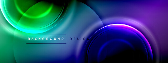 Circles lines and bubbles on bright glowing effect gradient with light and shadow effects. Dynamic interplay of light, shadow and depth. Futuristic and rhythmic technology design