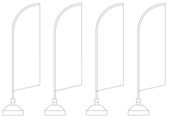 セイル型のぼり旗の線画イラストセット