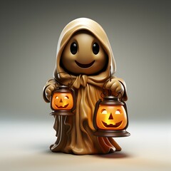 cute halloween pumpkin 3d character on grey background