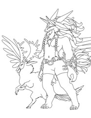 Fototapeta na wymiar angel deer Black and white line art design of imaginary characters for t-shirt or coloring book or mug or shirt cloths as fantasy animals like tattoo 