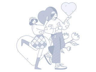 Happy Valentine's Day flat character vector concept operation hand drawn illustration
