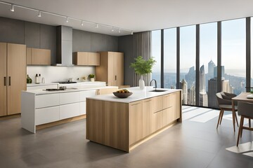Fototapeta na wymiar Interior of modern kitchen in penthouse