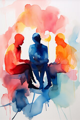Watercolor Painting of a Group Therapy Session, Mental Health Concepts, Generative AI