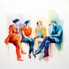 Watercolor Painting of a Group Therapy Session, Mental Health Concepts, Generative AI