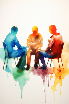 Watercolor Painting of a Group Therapy Session, Mental Health Concepts, Generative AI