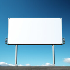 Obraz premium 3D illustration of blank white billboard against blue sky with Ai