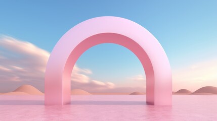 Suspended gracefully in the sky, a floating pink arch embodies the essence of contemporary...