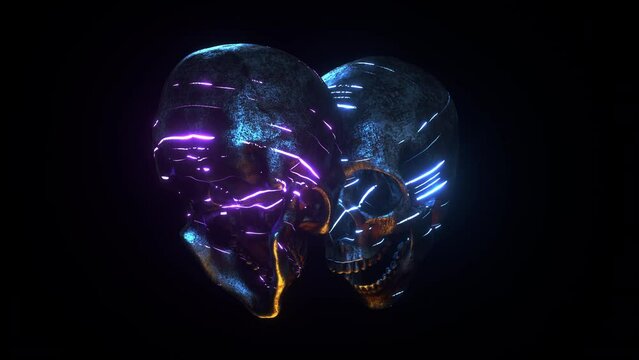 Skulls with Neon Lights Turning 360 Seamless Loop VJ 