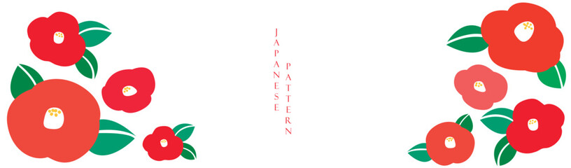 Floral pattern with art natural banner. Abstract art background with red flower element vector in Japanese design. Hand drawn botanical decoration template invitation in vintage style.