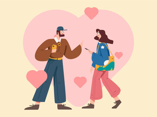 Happy Valentine's Day flat character vector concept operation hand drawn illustration
