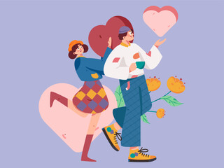 Happy Valentine's Day flat character vector concept operation hand drawn illustration
