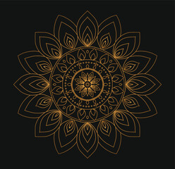 Luxury mandala design black background in gold color