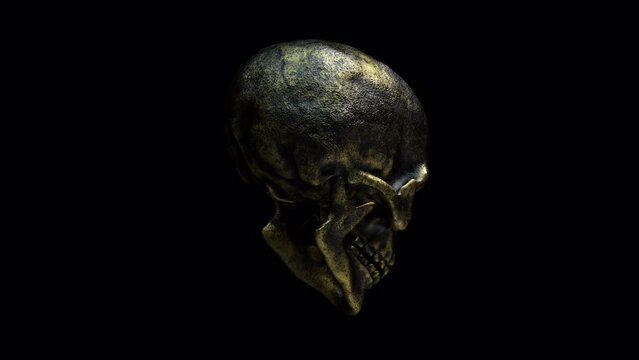 Realistic Golden Skull 3D 360 Turn Loop