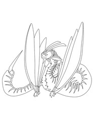 illustration of a sketch of a bug Black and white line art design of imaginary characters for t-shirt or coloring book or mug or shirt cloths as fantasy animals like tattoo 