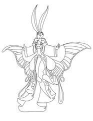 angel with wings as insect Black and white line art design of imaginary characters for t-shirt or coloring book or mug or shirt cloths as fantasy animals like tattoo 