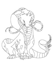 snake Black and white line art design of imaginary characters for t-shirt or coloring book or mug or shirt cloths as fantasy animals like tattoo 