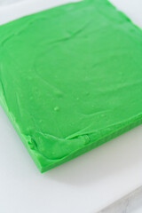 Green fudge with red hearts