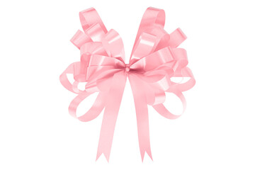 Pink gift bow ribbon isolated on transparent background.