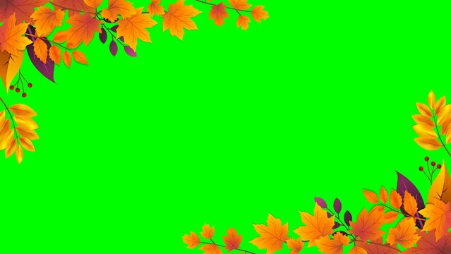 Autumn leaves frame animation on the green screen. 