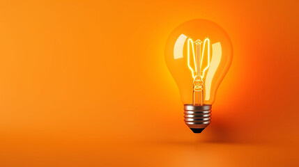 LED filament light bulb with copy space on orange background