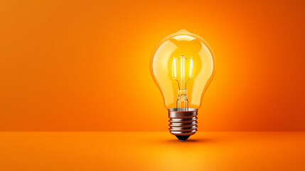 LED filament light bulb with copy space on orange background