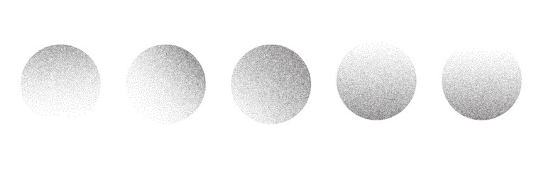 Fototapeta na wymiar Dotwork grain noise gradient circles. Pointillism gradient pattern. Radial stochastic grange texture. Dotwork stipple halftone effect for tattoo. Dotted sphere, stipple element. Vector background