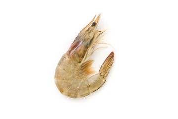 Fresh shrimp isolated on white background ,top view ,flat lay.