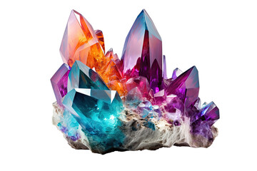Colorful sharp crystal, gemstone or minerals isolated on clean png background, Quartz stone from raw natural, pure shiny crystal, Essential jewelry, with Generative Ai.